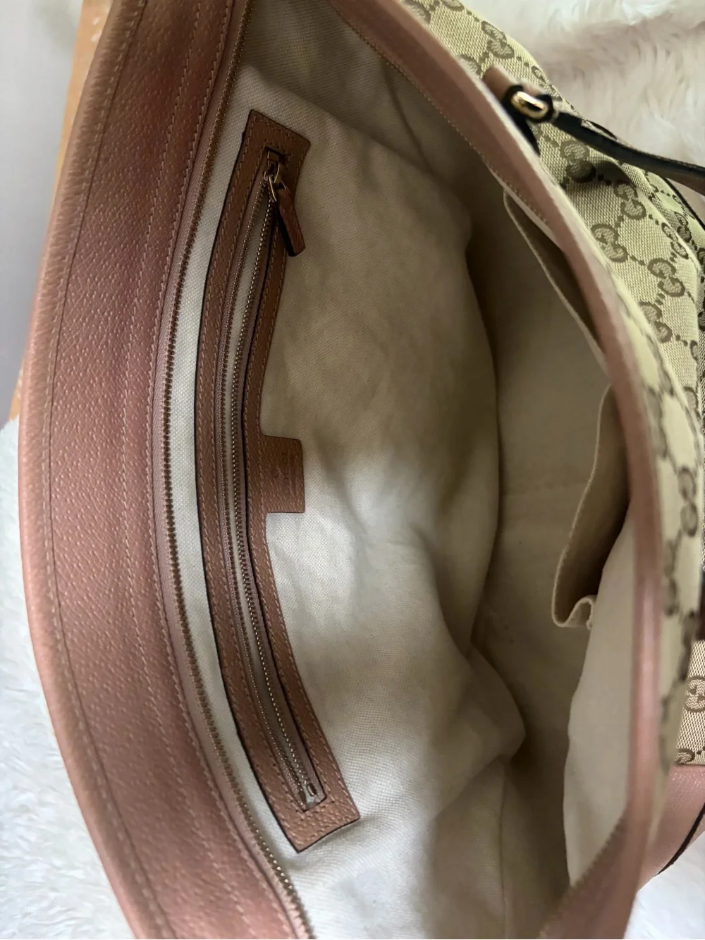 Gucci Beige GG Canvas Tote with Pink Leather Accents
